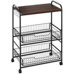 HOMCOM 24" 3-Tier Rolling Kitchen Cart, Utility Storage Trolley With 2 Basket Drawers, Side Hooks For Dining Room -Online Furniture Store GUEST 37f3d0b9 2cf0 4732 836f 538175db9e45
