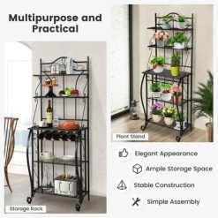 Costway 5-Tier Metal Kitchen Bakers Rack Microwave Storage Rack Oven Stand With Wine Organizer -Online Furniture Store GUEST 385f5c52 8955 4700 929d 8f7656e70168
