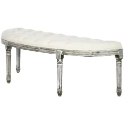 HOMCOM Vintage Semi-Circle Hallway Bench Tufted Upholstered Velvet-Touch Fabric Accent Seat With Rubberwood Legs, Off White 9 HOMCOM Vintage Semi-Circle Hallway Bench Tufted Upholstered Velvet-Touch Fabric Accent Seat With Rubberwood Legs, Off White -Online Furniture Store GUEST 386c393d 75e1 454c 8e31 329860f589a5