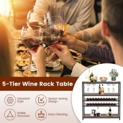 Costway Rustic 5-tier Wine Rack Table 22 Bottle Wine Cabinet Freestanding With Glass Holder -Online Furniture Store GUEST 390c35f5 cd88 4a35 b45e e6e95169f4d8
