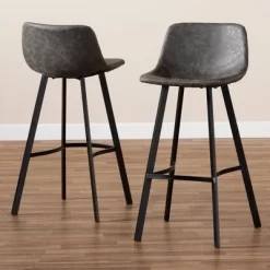 Set Of 2 Tani Faux Leather Upholstered Metal Barstools Gray/Black - Baxton Studio -Online Furniture Store GUEST 39aee863 3bc0 4b0b a86e 9e04e7a6a18d