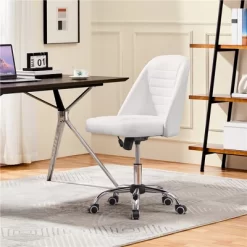 Yaheetech Faux Leather Mid Back Home Office Desk Chair With Chrome-plated Metal Base