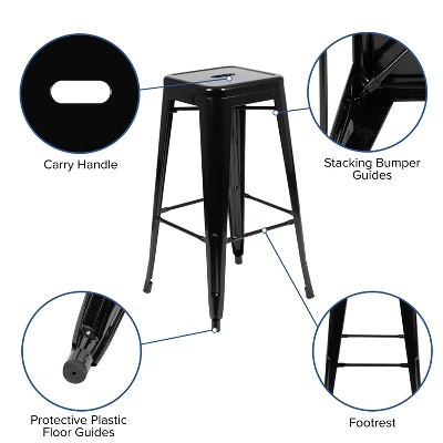 Emma And Oliver 4 Pack 30" High Metal Indoor Bar Stool - Stackable Stool 3 Emma And Oliver 4 Pack 30" High Metal Indoor Bar Stool - Stackable Stool - Image 3