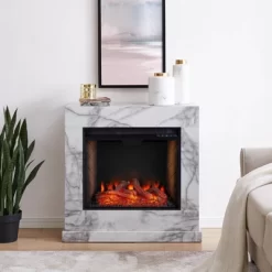 Dridun Faux Marble Fireplace White/Gray - Aiden Lane -Online Furniture Store GUEST 3cb94506 df00 4ee3 90da c11c6c15f986