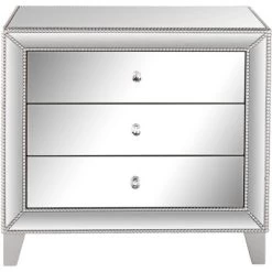 Studio 55D Modern Mirrored Accent Table 30" X 18" With Drawer Silver Beaded Trim For Living Room Bedroom Bedside Entryway House -Online Furniture Store GUEST 3d91417b c82e 489a a015 16381c920a7d