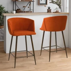 26" Chole Armrest Upholstered Counter Height Stool With Walnut Legs (Set Of 2)-Maison Boucle -Online Furniture Store GUEST 3e2914d3 fed1 4797 ac5f 6a9825a2857b