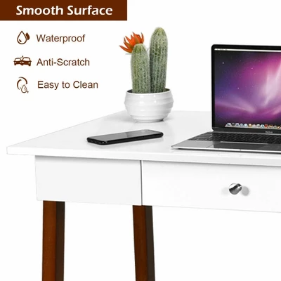 Costway Computer Desk Laptop PC Writing Table Makeup Vanity Table W/Drawer And Wood Legs 8 Costway Computer Desk Laptop PC Writing Table Makeup Vanity Table W/Drawer And Wood Legs - Image 8