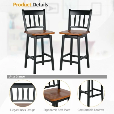 Costway 2PCS Bar Stool 24.5'' Swivel Counter Height Chair W/ Footrest 7 Costway 2PCS Bar Stool 24.5'' Swivel Counter Height Chair W/ Footrest - Image 7
