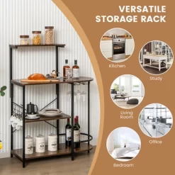 Costway Kitchen Bakers Rack Microwave Stand Coffee Bar W/ S-Hooks & Stemware Holder -Online Furniture Store GUEST 3fbb20fb b735 4959 8532 930b81a90532