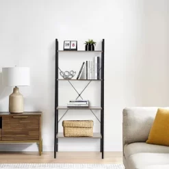 LuxenHome 4-Shelf 58.3" X 23.62" W Wood And Metal Ladder Bookcase. -Online Furniture Store GUEST 3fdeece6 858b 4e60 a6e1 521676267207