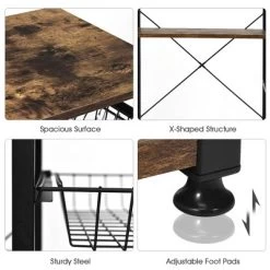 Costway Industrial Kitchen Baker's Rack Microwave Stand Utility Storage Shelf W/ 6 Hooks Steel Black -Online Furniture Store GUEST 402e62ef 6fd3 488b b918 01a474c65e2b