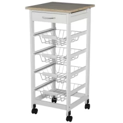 HOMCOM 32.25" Wooden Rolling Kitchen Storage Cart, Kitchen Island With Storage Drawer And Baskets On 360° Swivel Wheels -Online Furniture Store GUEST 40578ff8 0170 4d85 8f76 710e11998148
