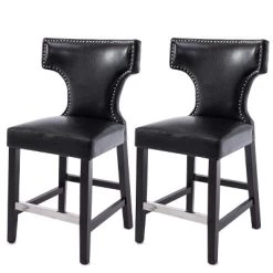 Set Of 2 Kings Counter Height Barstool With Studded Bonded Leather Seat - Corliving