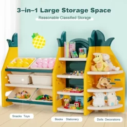 Costway 3-in-1 Kids Toy Storage Organizer Bookshelf Corner Rack W/ Plastic Bins -Online Furniture Store GUEST 40bee861 3c72 45f1 953f 7c3da0befed1