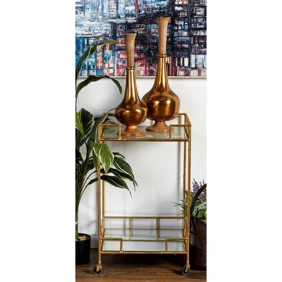 Contemporary Square Bar Cart With 2 Mirrored Trays Gold - Olivia & May 1 Contemporary Square Bar Cart With 2 Mirrored Trays Gold - Olivia & May