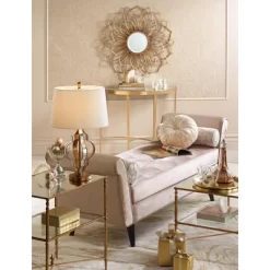 Uttermost Traditional Iron Console Table 25 3/4" X 18" With Shelf Antiqued Gold Mirror Tabletop For Living Room Bedroom Entryway