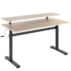 Tranzendesk Standing Desk With Clamp-On Shelf - 55" Sit To Stand Workstation With 55โ Monitor Stand โ Maple - Stand Steady