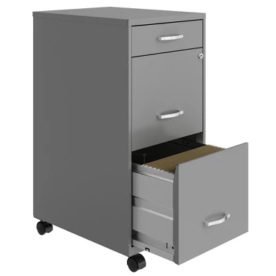 Space Solutions 18 Inch Wide Metal Mobile Organizer File Cabinet For Office Supplies & Hanging File Folders W/ Pencil Drawer & 3 File Drawers, Silver 3 Space Solutions 18 Inch Wide Metal Mobile Organizer File Cabinet For Office Supplies & Hanging File Folders W/ Pencil Drawer & 3 File Drawers, Silver - Image 3