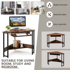 Costway Triangle Corner Computer Desk Small Space Study Desk Home Office W/Keyboard Tray -Online Furniture Store GUEST 4512fc1a 2161 4b89 8106 ebbf08bb4039