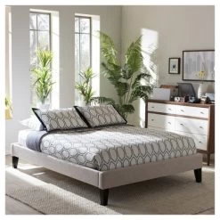 Lancashire Modern And Contemporary Linen Fabric Upholstered Bed Frame With Tapered Legs - Full - Baxton Studio 6 Lancashire Modern And Contemporary Linen Fabric Upholstered Bed Frame With Tapered Legs - Full - Baxton Studio -Online Furniture Store GUEST 454318ed 77a5 4302 8154 95316ce181a9