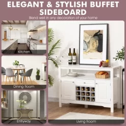 Costway Storage Buffet Sideboard Table Kitchen Sever Cabinet Wine Rack White -Online Furniture Store GUEST 45c31a23 002e 4d91 a6c3 6c785acdeb66