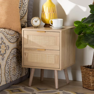 Baird Wood And Rattan 2 Drawer Nightstand Brown - Baxton Studio 6 Baird Wood And Rattan 2 Drawer Nightstand Brown - Baxton Studio - Image 6