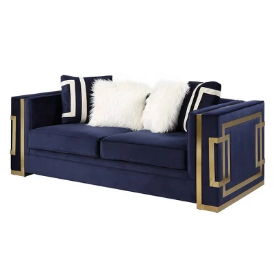 80" Virrux Loveseat Blue Velvet/Gold Finish - Acme Furniture 1 80" Virrux Loveseat Blue Velvet/Gold Finish - Acme Furniture