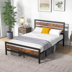Costway Full/Queen Industrial Metal Platform Bed Frame Rustic Headboard Mattress Foundation -Online Furniture Store GUEST 474a5fa1 736f 421b a42a 81e8e16659bf