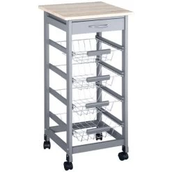 HOMCOM 32.25" Wooden Rolling Kitchen Storage Cart, Kitchen Island With Storage Drawer And Baskets On 360° Swivel Wheels -Online Furniture Store GUEST 478f14a1 fe57 4acc 8498 1fb0e24a6609