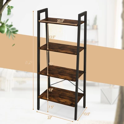 Tangkula 4-Tier Ladder Bookshelf Industrial Wooden Bookcase With Metal Frame Anti-Toppling Device Rack Rustic Brown/Gray Oak 8 Tangkula 4-Tier Ladder Bookshelf Industrial Wooden Bookcase With Metal Frame Anti-Toppling Device Rack Rustic Brown/Gray Oak - Image 8