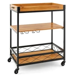 Costway 3-Tier Kitchen Cart Island Rolling Rack Serving Trolley Detachable Top & Glass Holder -Online Furniture Store GUEST 49224905 9713 46f7 9540 b1e1adba2e93