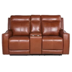 Natalia Power Loveseat Console Recliner Caramel Leather - Steve Silver Co.
