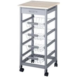HOMCOM 32.25" Wooden Rolling Kitchen Storage Cart, Kitchen Island With Storage Drawer And Baskets On 360° Swivel Wheels -Online Furniture Store GUEST 4bb4cfa6 9718 47f4 a600 ba0859a39117