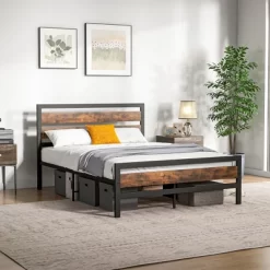 Costway Full/Queen Industrial Metal Platform Bed Frame Rustic Headboard Mattress Foundation -Online Furniture Store GUEST 4be7c000 ca42 4e98 80a7 843fd68bedcb