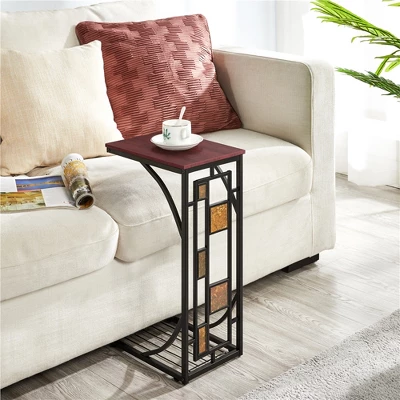 Yaheetech C Shaped Side Sofa Snack Table Coffee Tray End Table For Living Room 2 Yaheetech C Shaped Side Sofa Snack Table Coffee Tray End Table For Living Room - Image 2