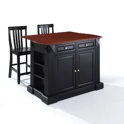 Coventry Drop Leaf Top Kitchen Island With School House Stools Black - Crosley 7 Coventry Drop Leaf Top Kitchen Island With School House Stools Black - Crosley - Image 7