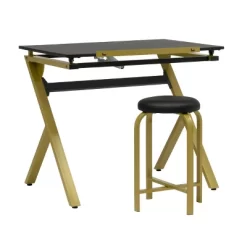 2pc Stellar Drawing Table With 36" Adjustable Top With Stool Set Black/Gold - Studio Designs -Online Furniture Store GUEST 4ded90c1 5f57 4ae5 aa4a e8047a0b115e