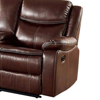 Recliner Loveseat With Leatherette Seating Brown - Benzara 3 Recliner Loveseat With Leatherette Seating Brown - Benzara - Image 3