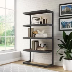 66" Cecilia Bookcase Distressed Charcoal Brown - WyndenHall
