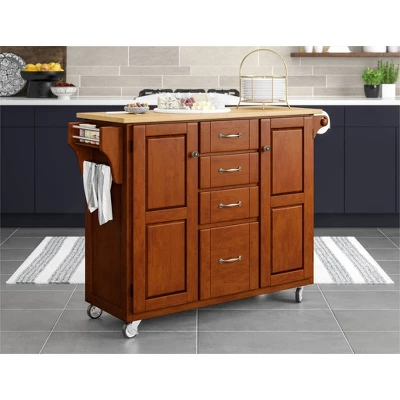 Create - A - Cart Kitchen Cart With Natural Top Cherry - Homestyles 2 Create - A - Cart Kitchen Cart With Natural Top Cherry - Homestyles - Image 2