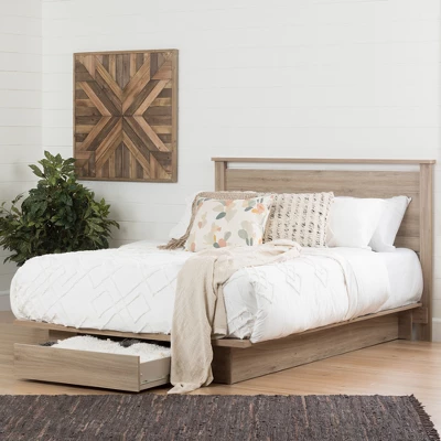 Queen Primo Platform Bed With Drawer Rustic Oak - South Shore 3 Queen Primo Platform Bed With Drawer Rustic Oak - South Shore - Image 3