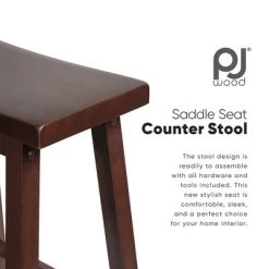 PJ Wood Classic Saddle-Seat 24" Tall Kitchen Counter Stools For Homes, Dining Spaces, And Bars W/ Backless Seats, 4 Square Legs, Walnut (Set Of 10) -Online Furniture Store GUEST 515964fd 29ad 49f8 a4a7 9e2cdf56e2a3