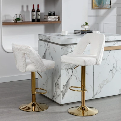Birkin Set Of 2 360° Armless Velvet Swivel Adjustable Height Bar Stool With Nailheads For Home Pub And Kitchen Island-Maison Boucle 2 Birkin Set Of 2 360° Armless Velvet Swivel Adjustable Height Bar Stool With Nailheads For Home Pub And Kitchen Island-Maison Boucle - Image 2