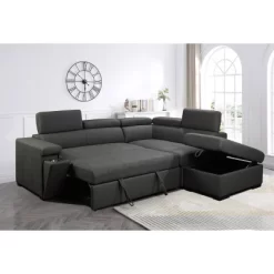 Mateo Stain Resistant Fabric Storage Sectional With Pullout Bed Gray - Abbyson Living