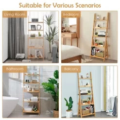 Costway 5-Tier Bamboo Ladder Shelf Bookshelf Display Storage Rack Flower Stand -Online Furniture Store GUEST 529dbe80 9c2f 4a2f b508 45a61bd240b5