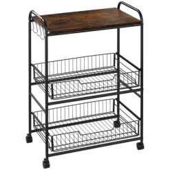 HOMCOM 24" 3-Tier Rolling Kitchen Cart, Utility Storage Trolley With 2 Basket Drawers, Side Hooks For Dining Room -Online Furniture Store GUEST 52a63a59 92b5 4f44 a3db ce58a3e4ccd0