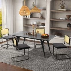 Costway Dining Chairs Set Rattan Upholstered Dining Chairs With Cane Back&Metal Base -Online Furniture Store GUEST 52a8ec04 d3a7 44b0 9ed7 42786b74b8cd