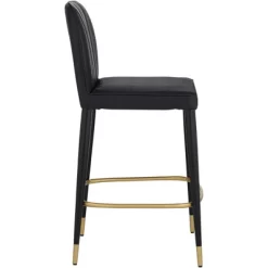 55 Downing Street Metal Bar Stool Black Gold 25" High Mid Century Modern Faux Leather Cushion With Backrest Footrest For Kitchen Counter Height Island -Online Furniture Store GUEST 52b05f6d 12ba 475f 9fe7 5d80f83ba579