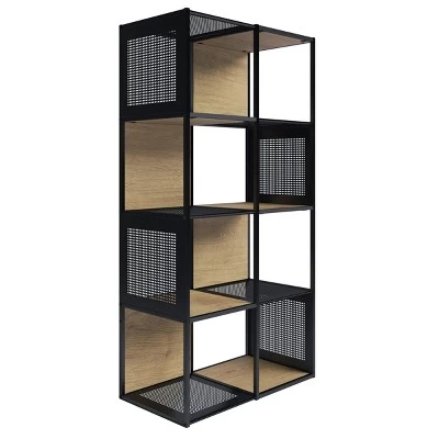 Lavish Home Freestanding 4-Tier Cube Storage Bookshelf – Industrial Wood And Metal Shelving, Oak/Black 7 Lavish Home Freestanding 4-Tier Cube Storage Bookshelf – Industrial Wood And Metal Shelving, Oak/Black - Image 7
