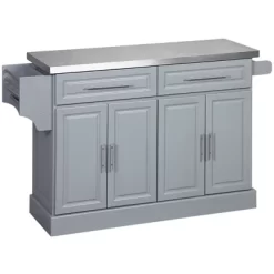 HOMCOM Rolling Kitchen Island With Storage, Portable Kitchen Cart With Stainless Steel Top, 2 Drawers, Spice, Knife And Towel Rack And Cabinets, Gray -Online Furniture Store GUEST 5701fe55 de60 4423 911f d648ac52a8cd